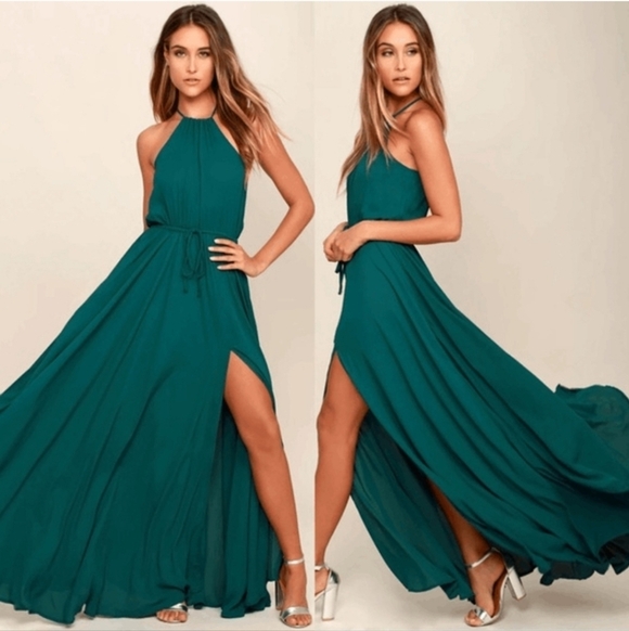 Lulus Dresses & Skirts - Lulu's Women's Teal Halter Maxi Fairy Whimsical Forest Bridesmaid Dress. Size M